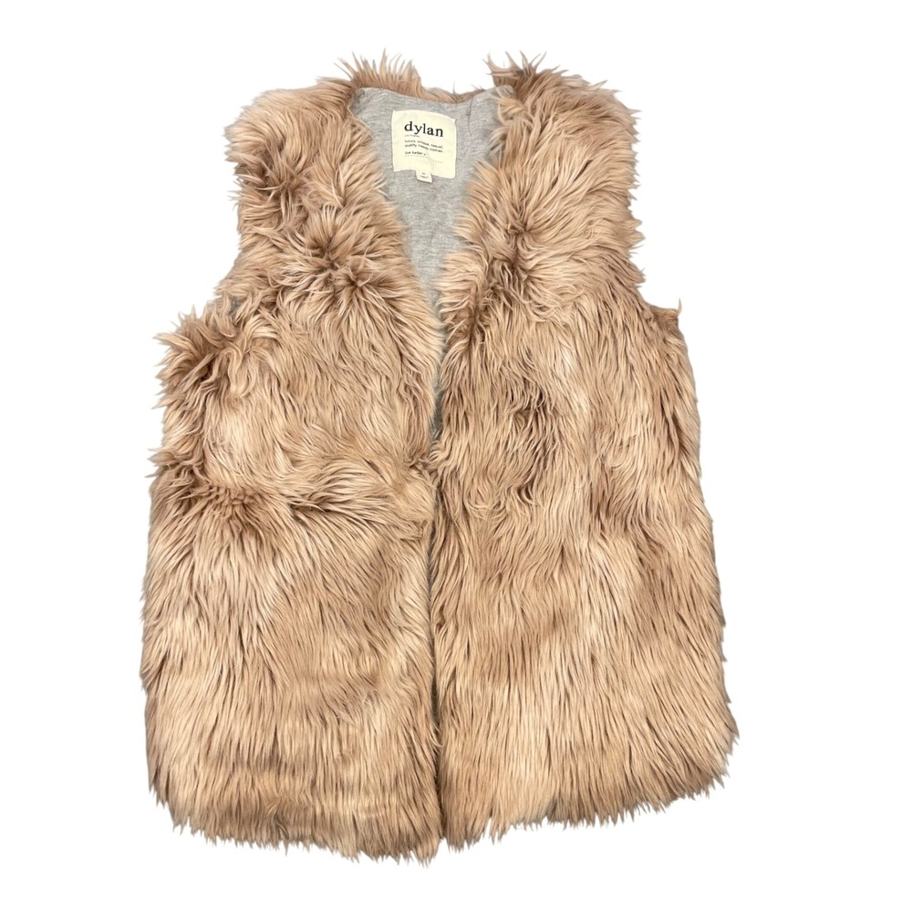 Faux Fur Boho Shaggy Open Front Vest Dylan Tan Women Size M